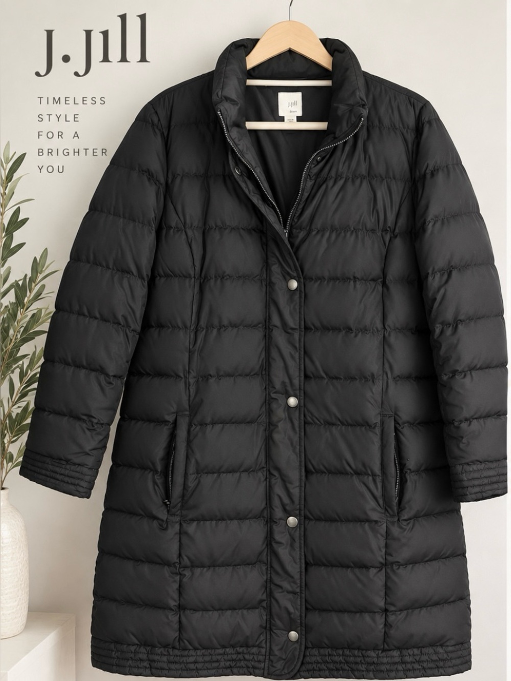 J. Jill Women’s Black Quilted Long Puffer Coat Size Large